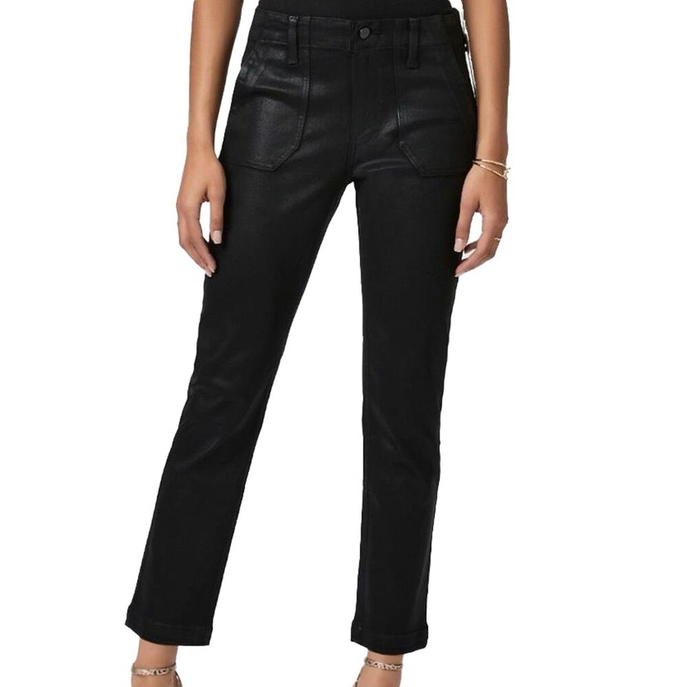 PAIGE Mayslie Luxe Coating Ankle Straight Leg Jeans Black Size 33 NWT Designer